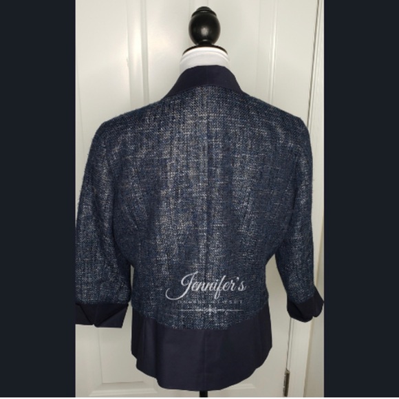 Adrianna Papell Rich Navy w/Metallic Silver Tweed Cropped Open Jacket - Picture 5 of 6